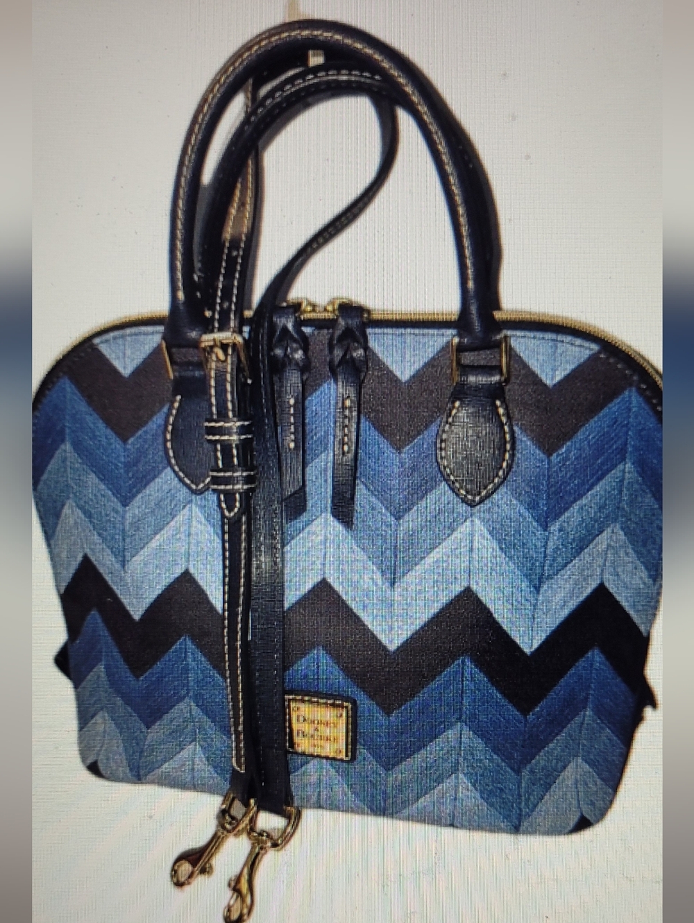 Dooney & Bourke Navy and Denim Chevron Satchel EUC